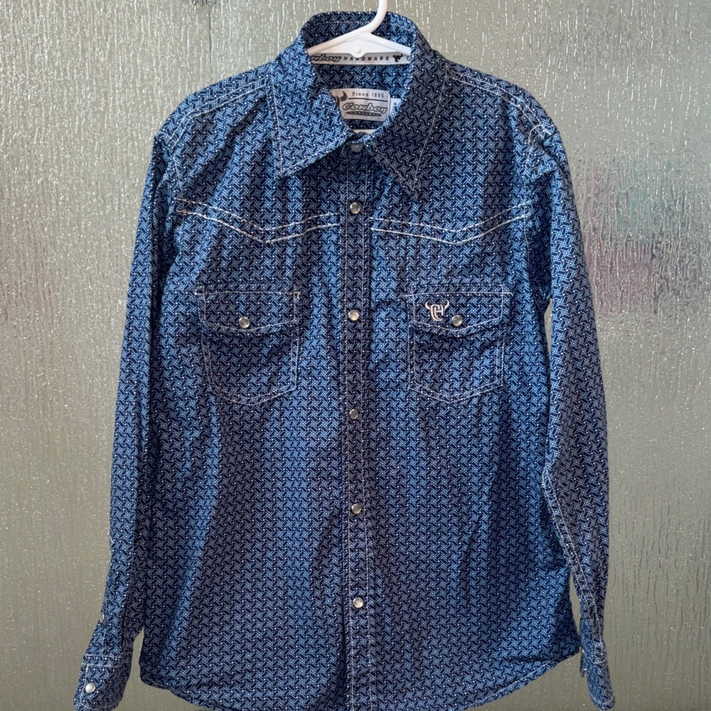 Cowboy Hardware Navy Patterned Button-Front Western Shirt